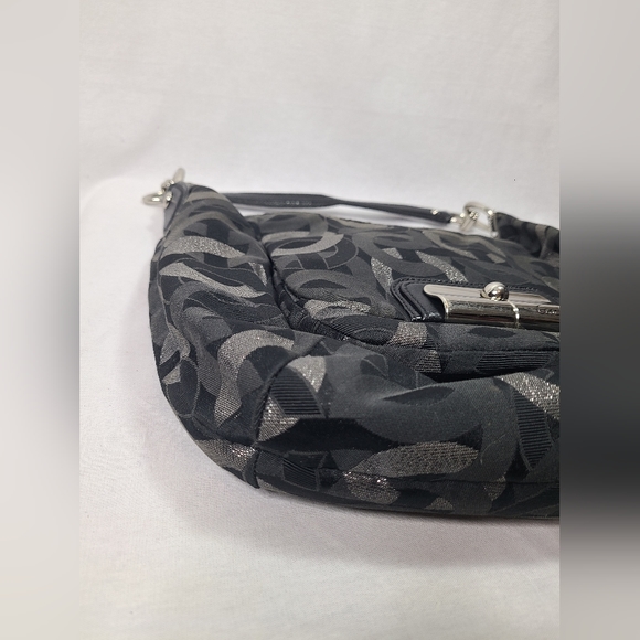 Coach Hobo Bag KRISTIN Chain Link Op Art 18787 Black Silver - Picture 3 of 16